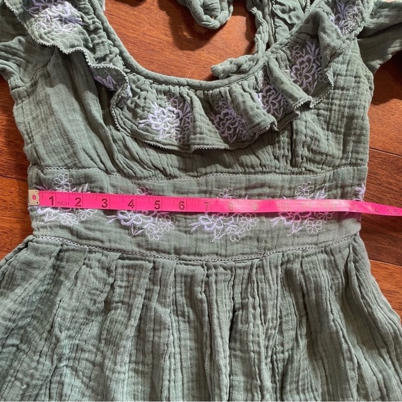 Free People Lovers Lane Maxi Dress Green Blue Embroidered Ruffle 3/4 Sleeve S - Picture 13 of 13